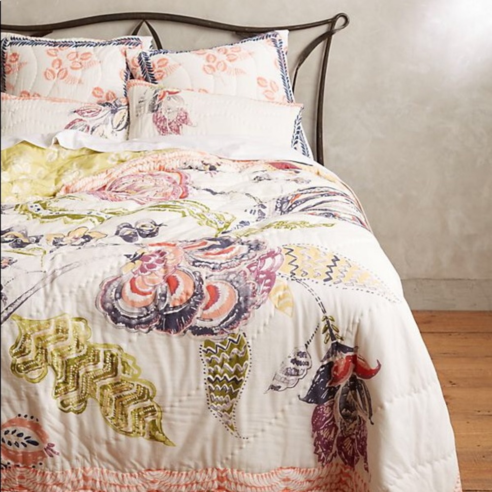 Anthropologie "Woodblock Floral" Quilt and Shams